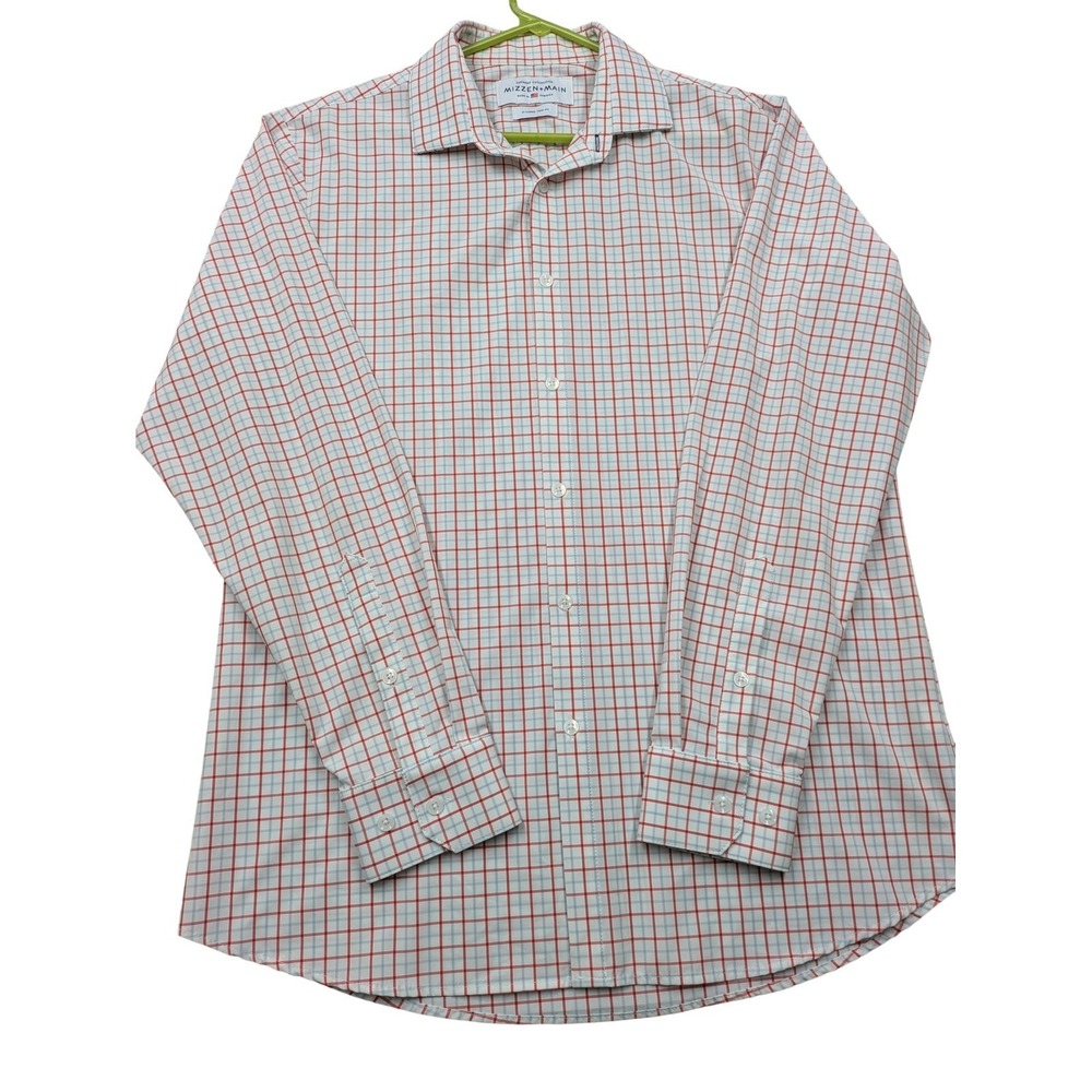 Mizzen+Main Leeward Shirt Mens XL White Red Check Trim Fit USA Made Stretch